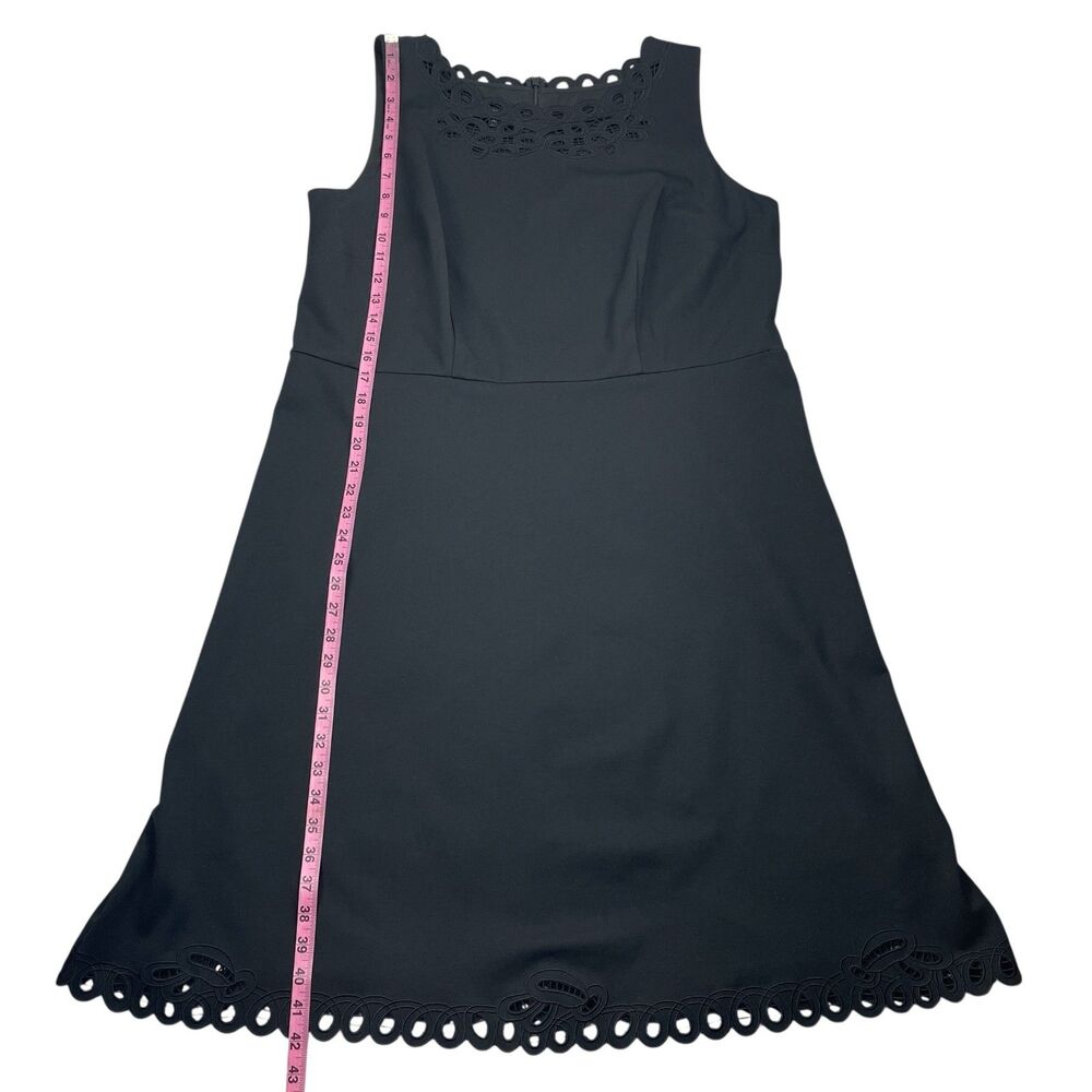 Talbots Fit & Flare Dress 14W Black Sleeveless Scallop Eyelet Trim Embroidered - Picture 8 of 10